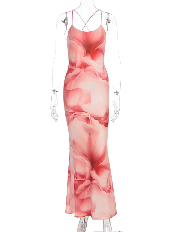 Fotobeyou Pink Flowers Backless Tie Baby Shower Maternity Maxi Dress