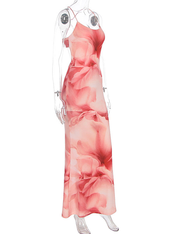 Fotobeyou Pink Flowers Backless Tie Baby Shower Maternity Maxi Dress