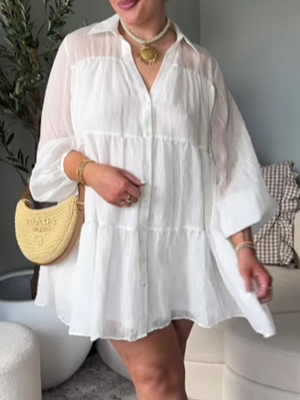 fotobeyou Buttons Shirt Dress Photoshoot Maternity Mini Dresses