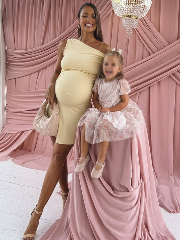 Fotobeyou Yellow One Shoulder Ruched Ruffle A-line Maternity Mini Dress