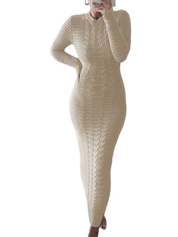 Fotobeyou Purple Round Neck Crochet Maternity Baby Shower Sweater Maxi Dress