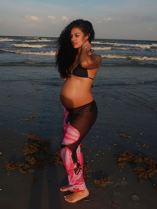 Black 3 Pieces Flowers Tie Bikini Maternity Swimwear
