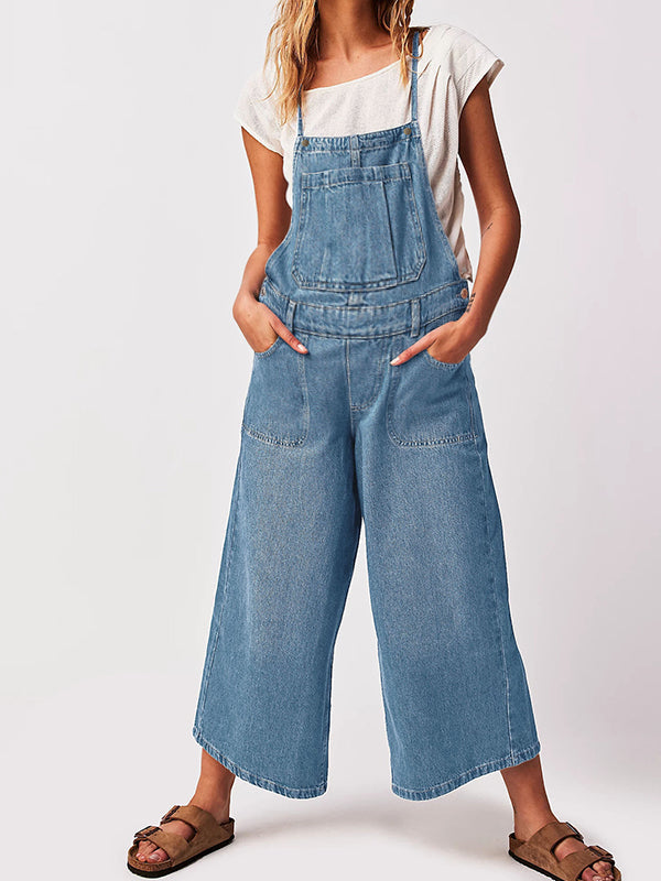 fotobeyou Denim Pockets Wide Leg Comfy Overalls Casual Boyfriend Maternity Jeans Jumpsuit