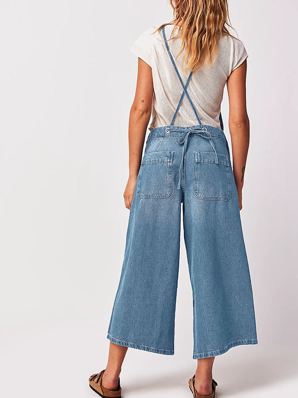 fotobeyou Denim Pockets Wide Leg Comfy Overalls Casual Boyfriend Maternity Jeans Jumpsuit