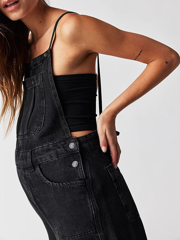 fotobeyou Denim Pockets Wide Leg Comfy Overalls Casual Boyfriend Maternity Jeans Jumpsuit