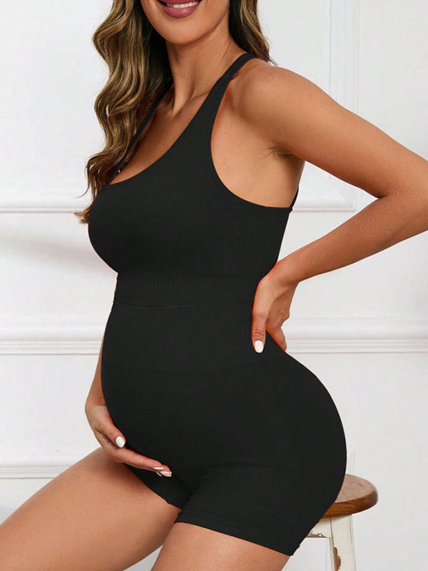 fotobeyou Over Belly Comfy Short Leggings Stretchy Maternity Two Piece Yoga Set