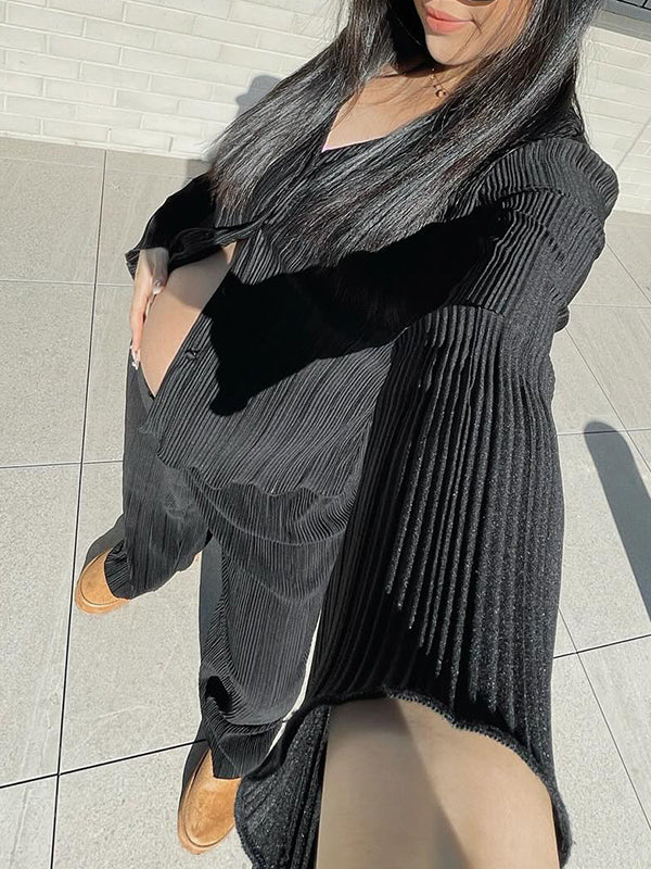 fotobeyou Black Flare Sleeve V-neck Buttons Elegant Photoshoot Maternity Outfit