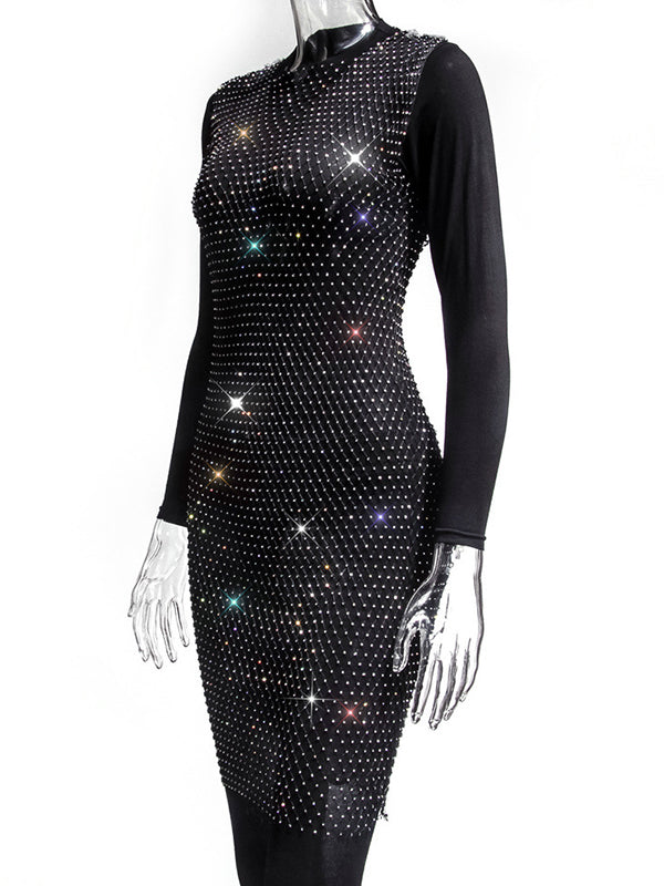 fotobeyou Off Shoulder Fishnet Rhinestone Clubwear Beach Cover Up Photoshoot Maternity Mini Dress