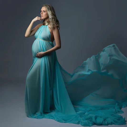 Maternity Elegant Long Gold Color Leather African Posing Gown