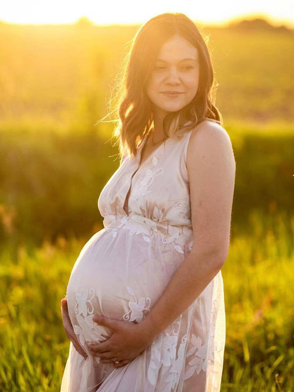 fotobeyou White Lace Boho Maxi Maternity Photoshoot Dress Specially Designed for Outdoor and Beach Maternity Photography Gowns