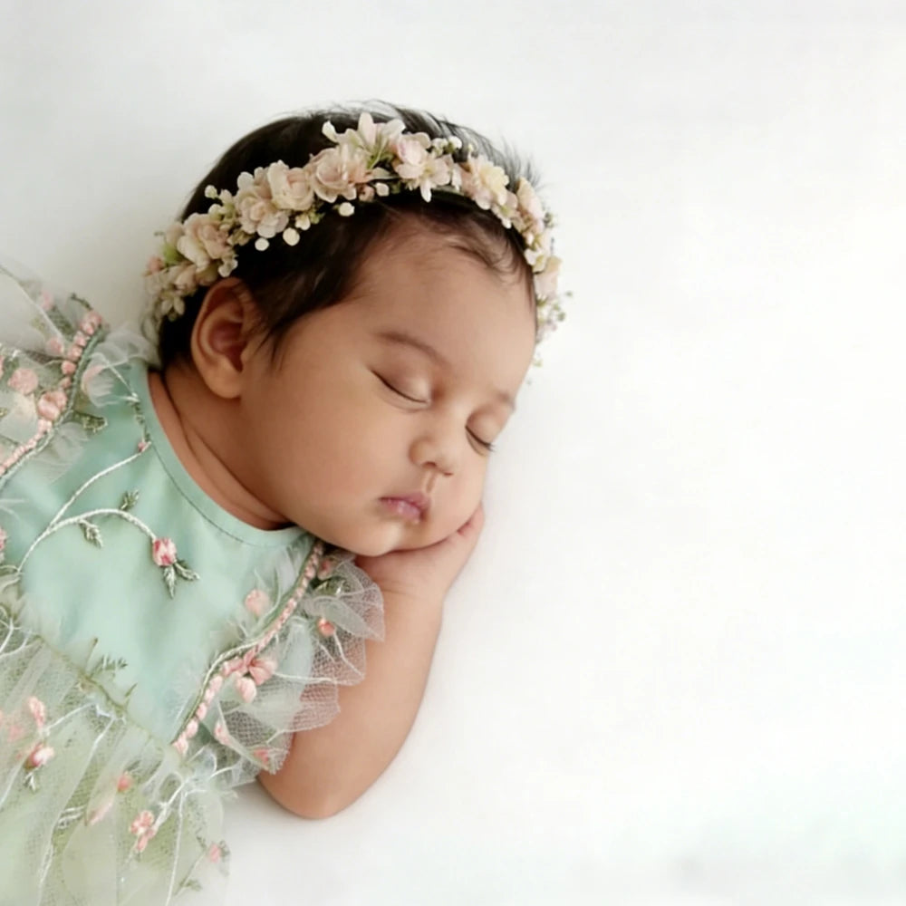 Newborn Girl Romper Embroidered Floral Tulle Boho