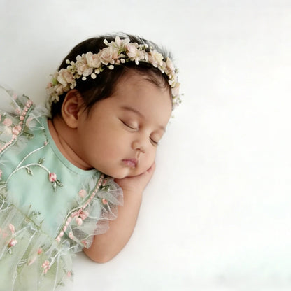 Newborn Girl Romper Embroidered Floral Tulle Boho