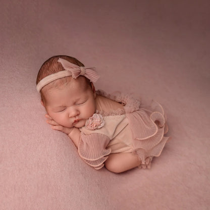 Baby Girl Ruffle Sleeve Romper Flower Bodice Bow Headband Newborn