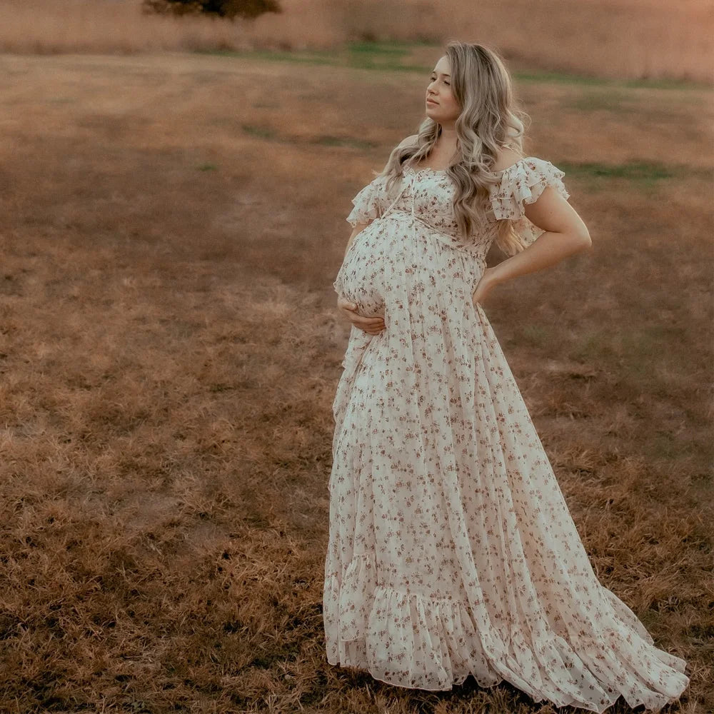 Maternity Photography Dress Ethereal Floral Chiffon Dresses Feminine Portrait Photo Shoot  Clothing Boho Pregnant D