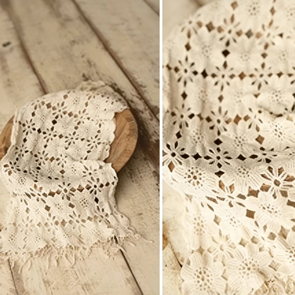 Beige Lace Crochet Floral Swaddle Blanket Baby Wrap Studio Soft Cotton Fabric