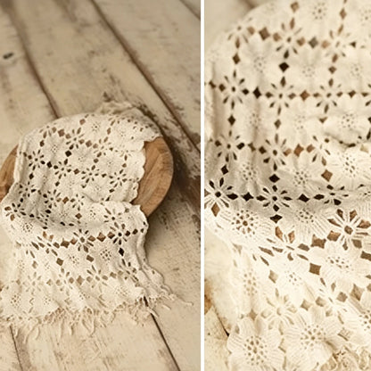 Beige Lace Crochet Floral Swaddle Blanket Baby Wrap Studio Soft Cotton Fabric