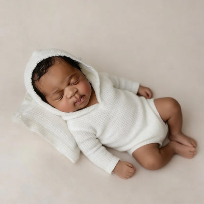 Newborn Baby White Waffle Hooded Romper Costume Wrap Bodysuit