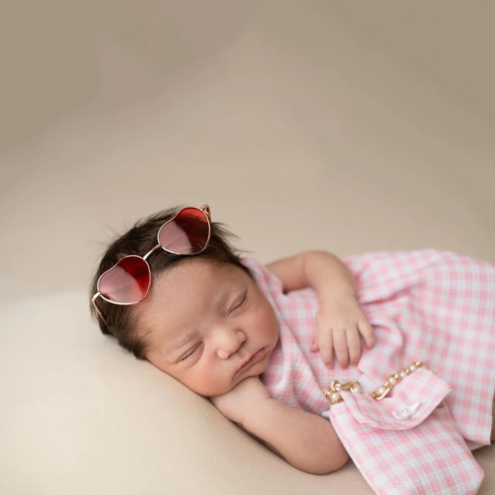 Gingham Romper Pink Plaid Dress Studio Baby Girl Fotografia Clothing