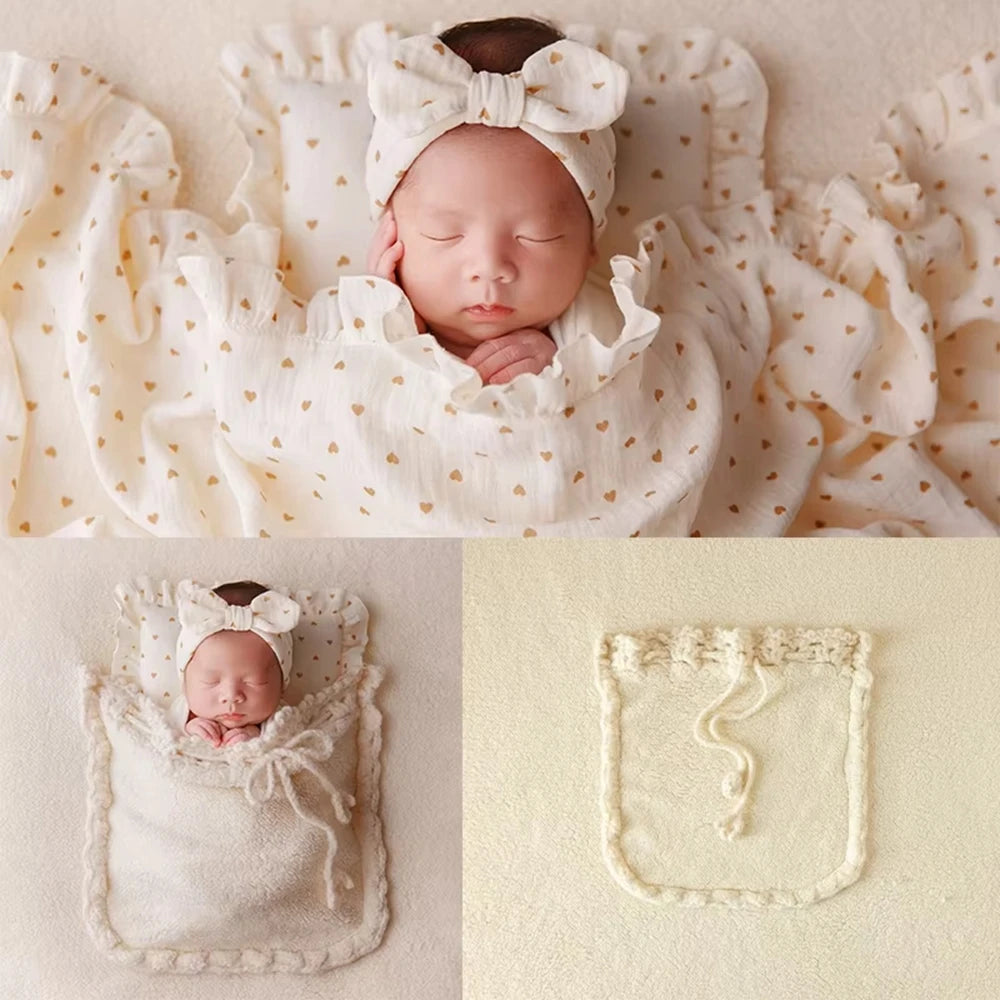 Set Soft Pastel Baby Heart Pattern Gentle Newborn Studio