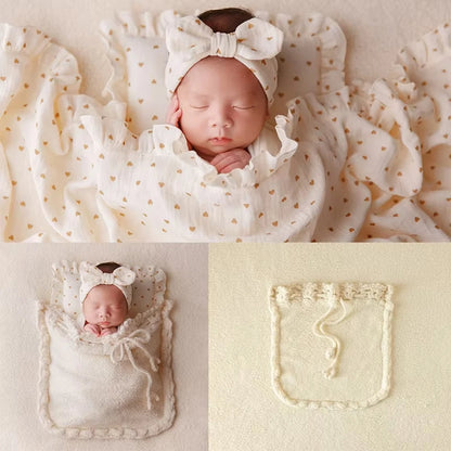 Set Soft Pastel Baby Heart Pattern Gentle Newborn Studio