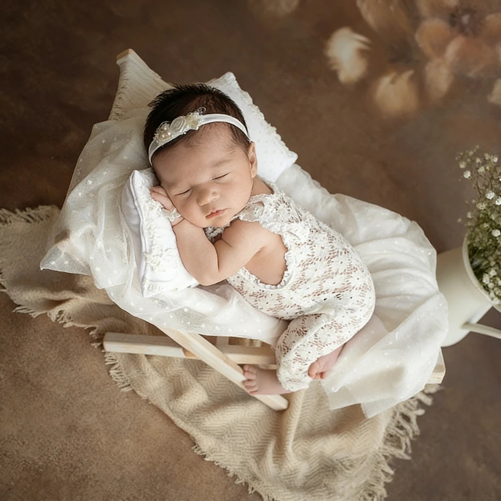 White Lace Ruffle Romper Baby Off Shoulder Bodysuit Girl Vintage
