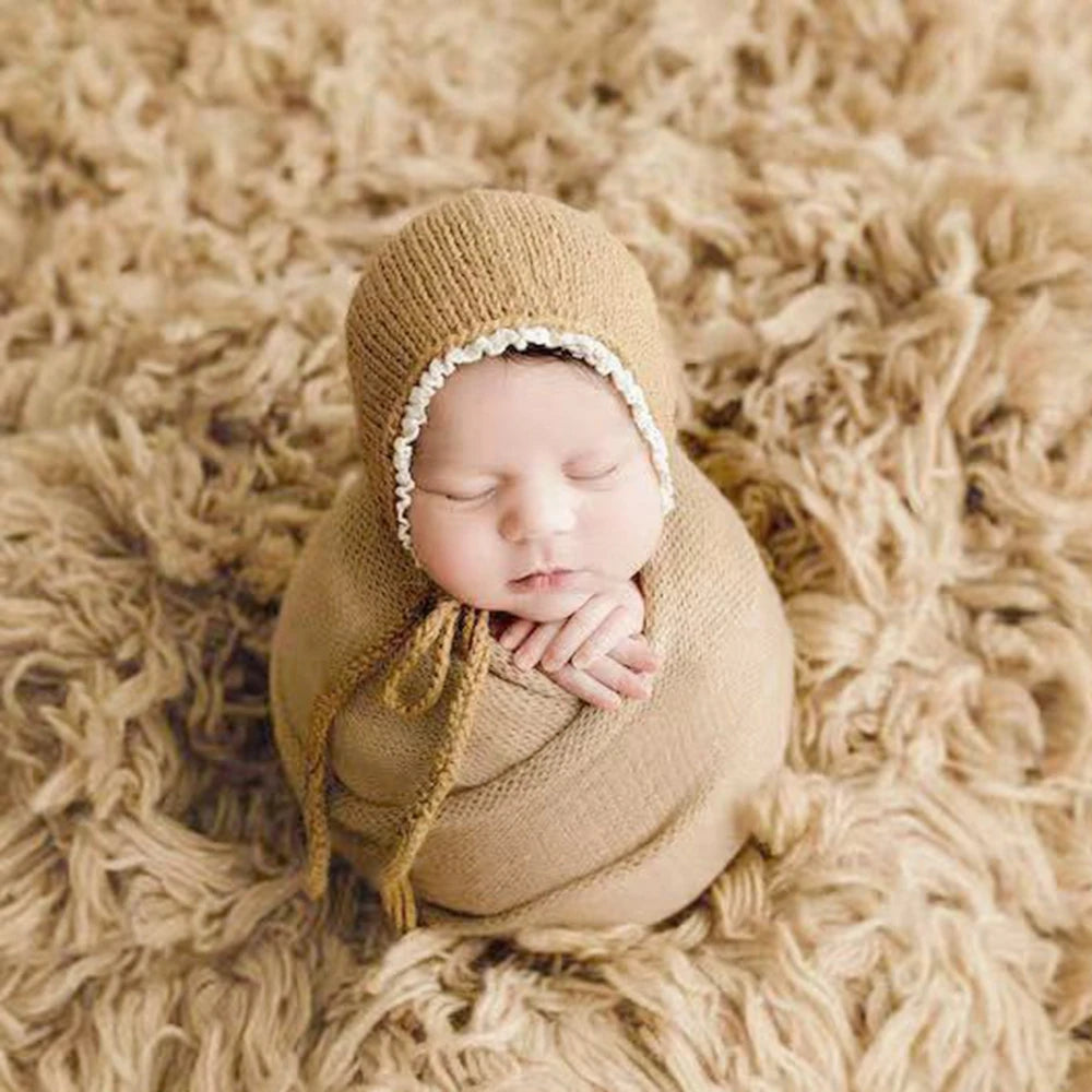 Newborn Knit Lace Hat Wrap Set Baby Vintage Soft Costume Bab