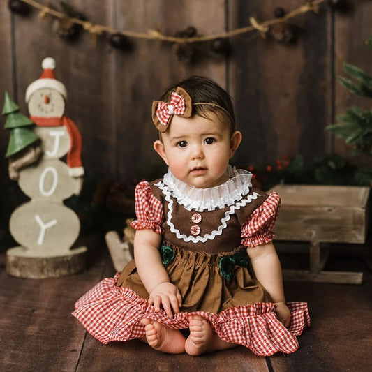 Newborn Christmas Gingerbread Girl Baby Dress Set Photo Studio Holiday Costume Shower Cloth