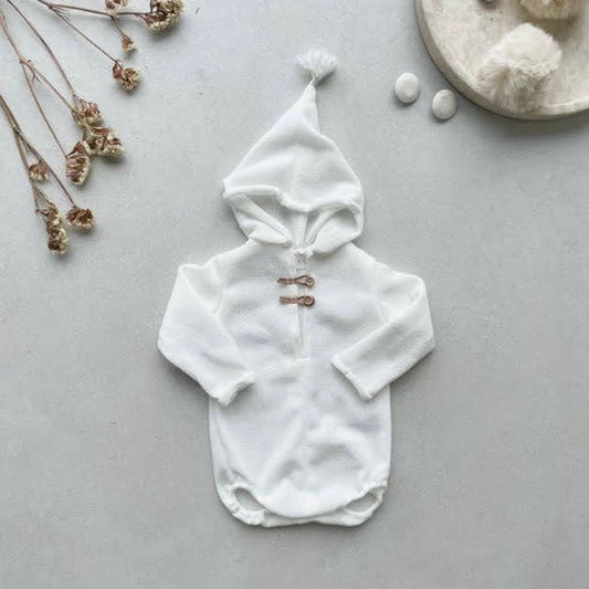 White Knitted Hooded Baby Romper Newborn Costume
