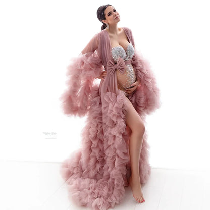 Maternity Luxurious Bodysuit Rhinestones Pearls Stretch Spandex Jumpsuit