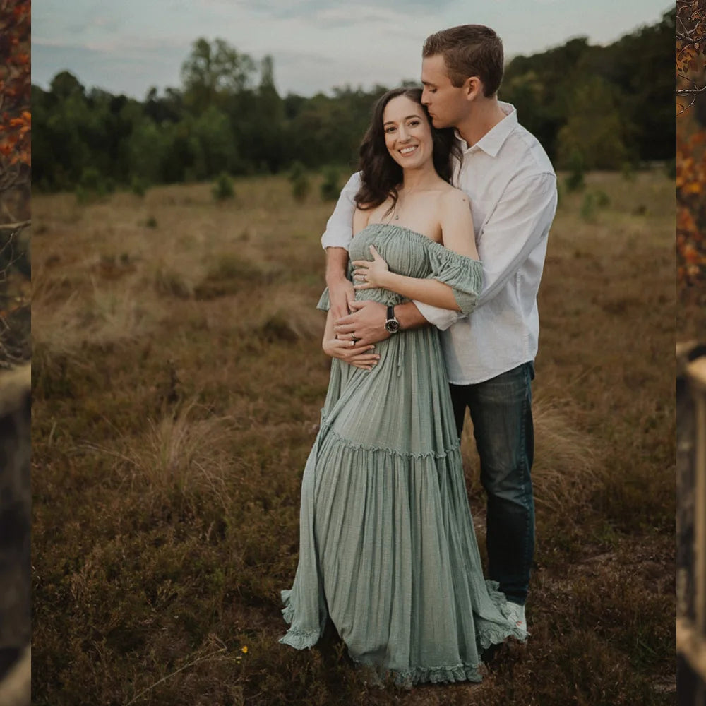  Bohemian Photo Shooting Pregnancy Dress Comfortable Soft Linen-Cotton Set For Pregnant Women Photos Maternity Two-Piece Dress
