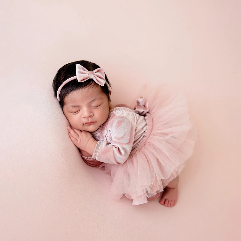 Velvet Romper Pink Tutu Dress Studio Baby Girl Fotografia Clothing