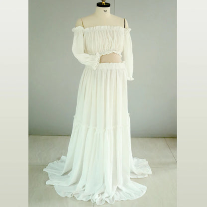 Maternity Bohemian Comfortable Wear Linen Cotton Retro Off Shoulder Top Large Skirt Hem