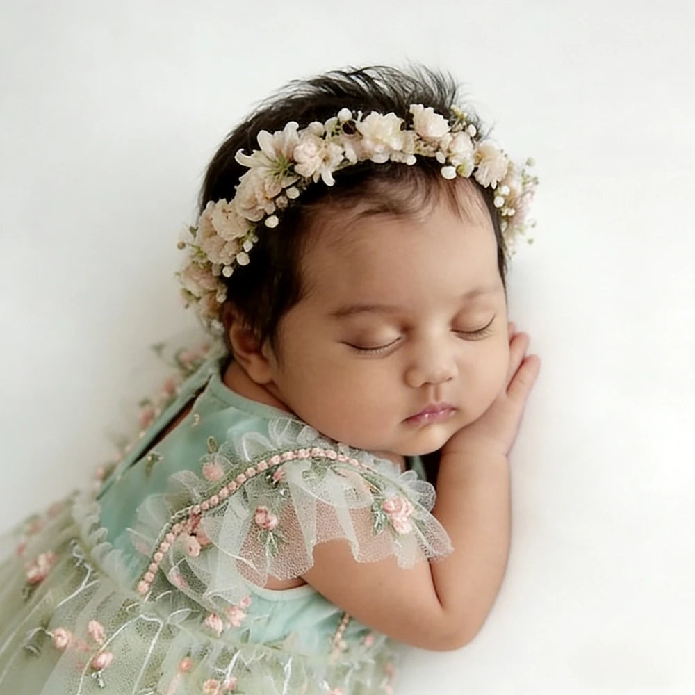 Newborn Girl Romper Embroidered Floral Tulle Boho