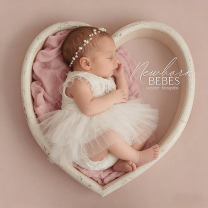 Baby Girl White Tutu Dress Ruffle Lace Tulle Skirt Pearl Flower Embellished Newborn Set
