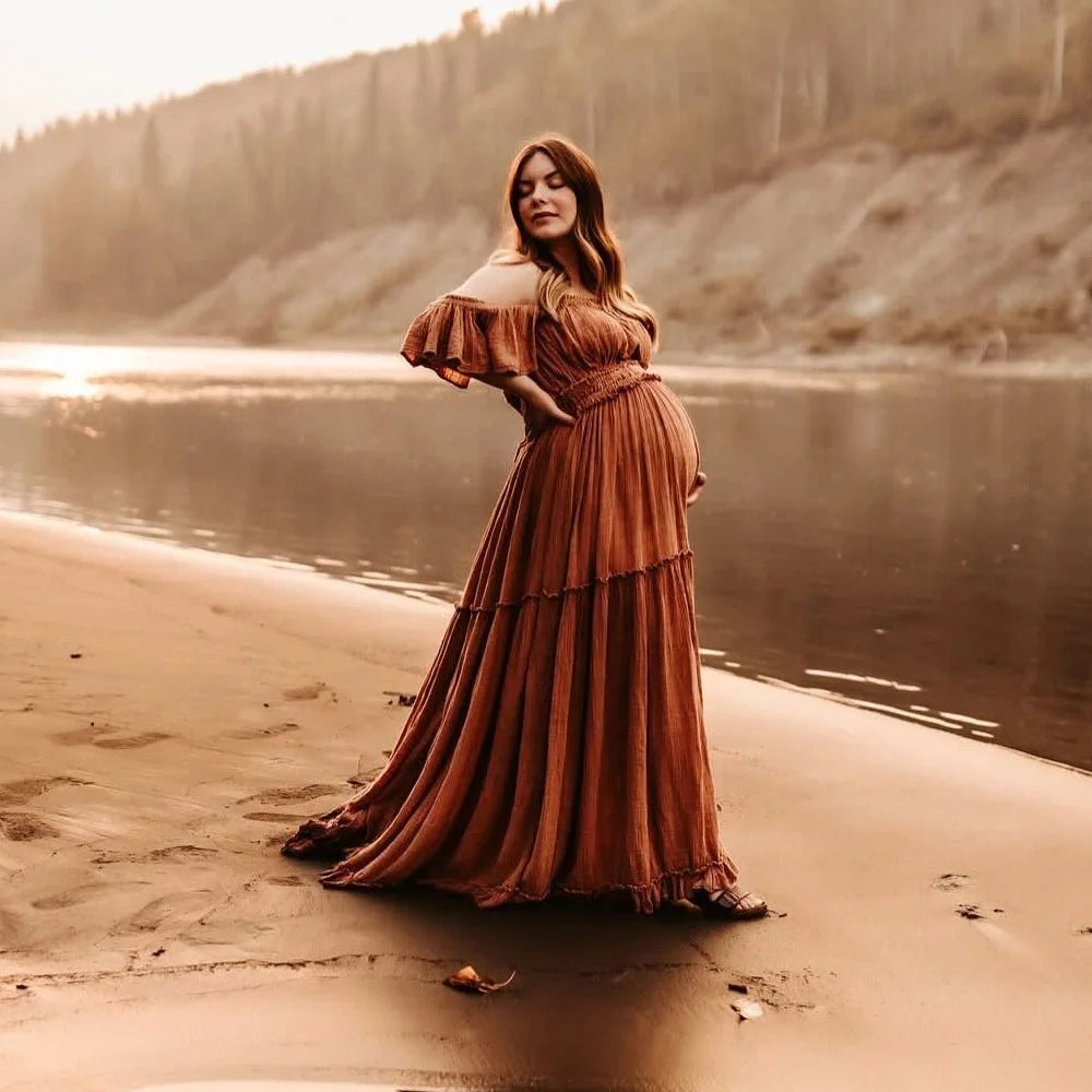  Bohemian Photo Shooting Pregnancy Dress Comfortable Soft Linen-Cotton Set For Pregnant Women Photos Maternity Two-Piece Dress