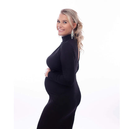 Maternity Fashionable Black Stretch Cotton Floor Length Dress Baby Showers Pregnancyphoto
