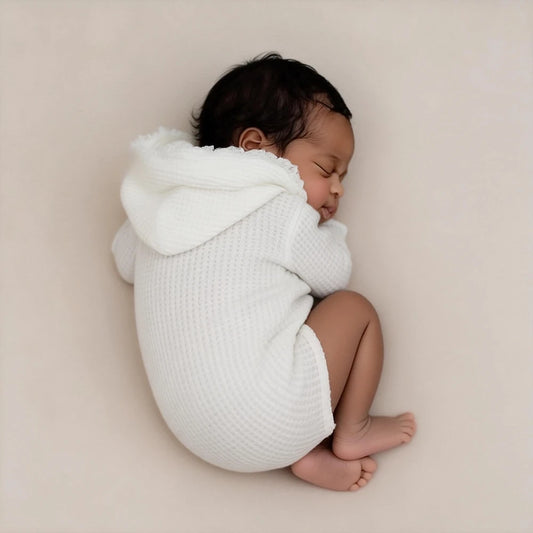 Newborn Baby White Waffle Hooded Romper Costume Wrap Bodysuit