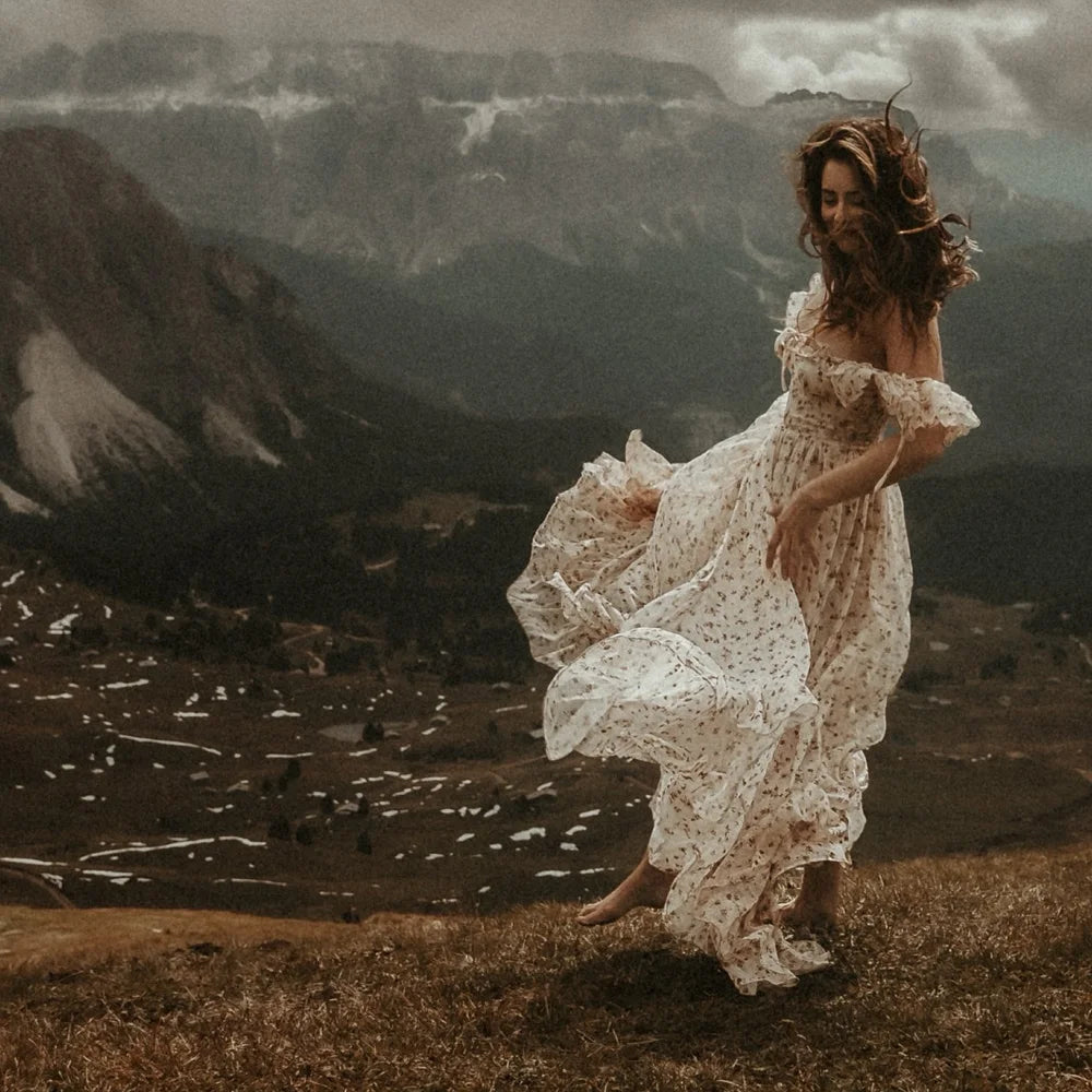 Maternity Photography Dress Ethereal Floral Chiffon Dresses Feminine Portrait Photo Shoot  Clothing Boho Pregnant D