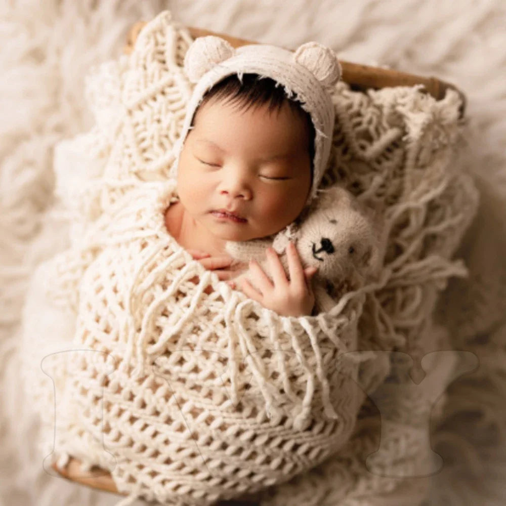Newborn Wrap Soft Knitted Fringe Blanket Neonate Photo Flokati Posing Shoot Studio Accessory