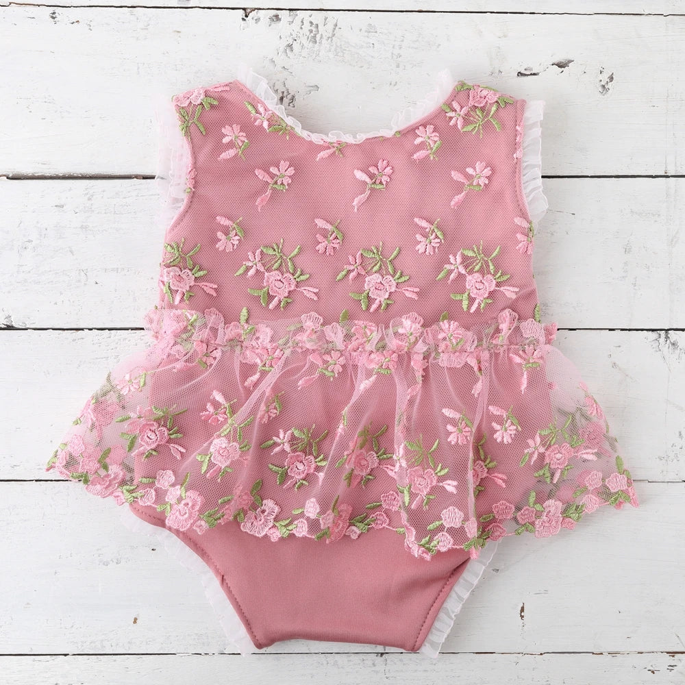 Baby Girl Floral Embroidery Romper Backless Tutu Dress Bebe