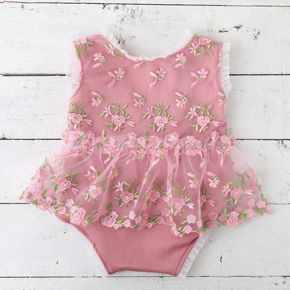 Baby Girl Floral Embroidery Romper Backless Tutu Dress Bebe