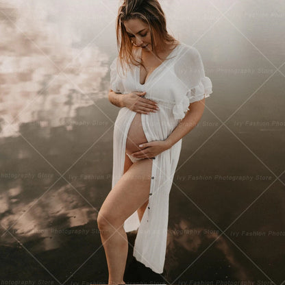 Maternity Waist Drawstring Boho Linen Cotton Dress