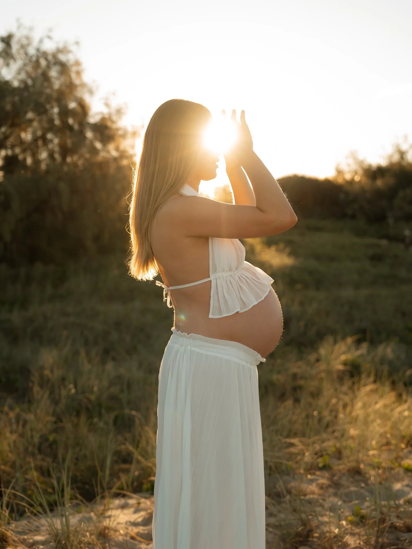 Maternity Dresses For Baby Showers Fashion White V-neck Sleeveless Hanging Neck Two-Piece Dress Photo Shoot Dress For Women