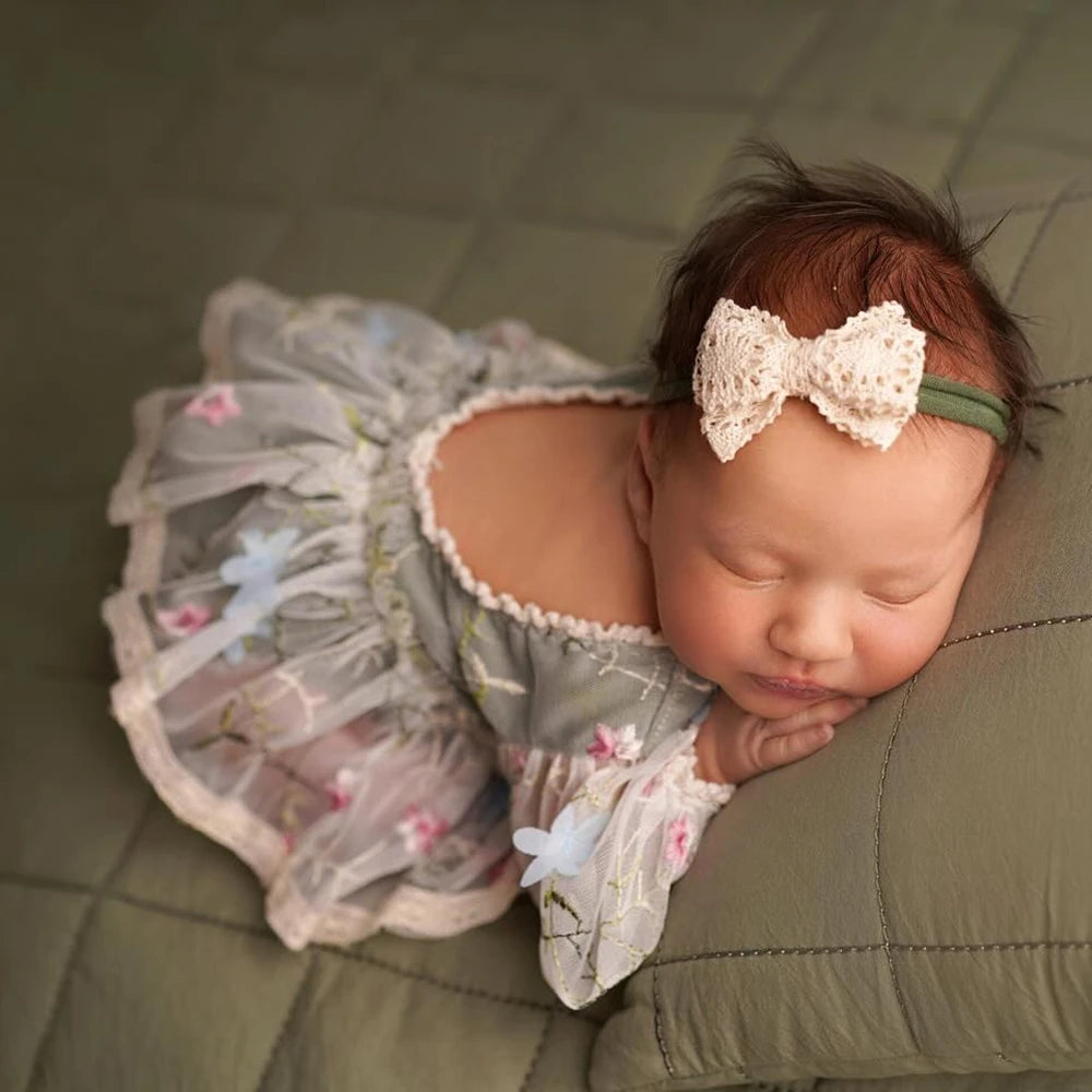 Newborn Girl Floral Lace Tutu Romper Baby Dress Princess Long Sleeve