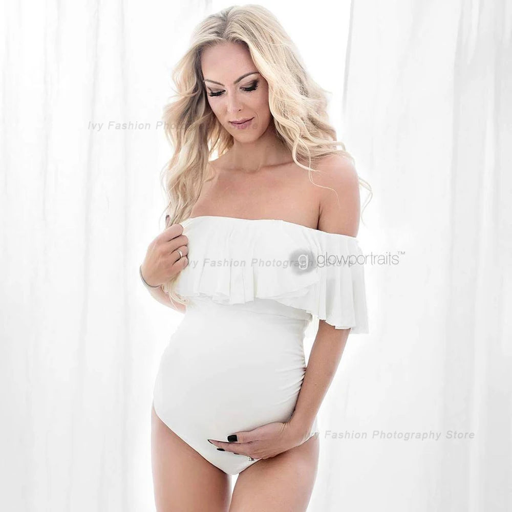 Maternity Bodysuit Stretchy Close-fitting Ruffles Jumpsuits