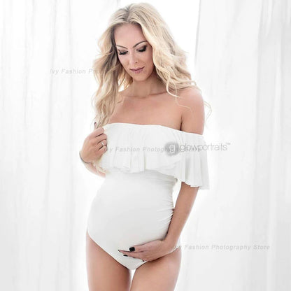 Maternity Bodysuit Stretchy Close-fitting Ruffles Jumpsuits