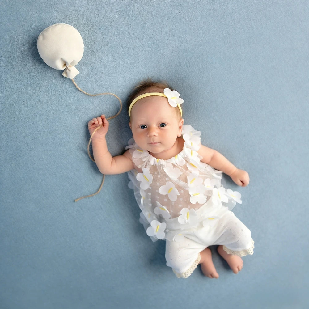 Baby Girl Angelic 3d Petal Bloom Tulle Fairy Flower Set White