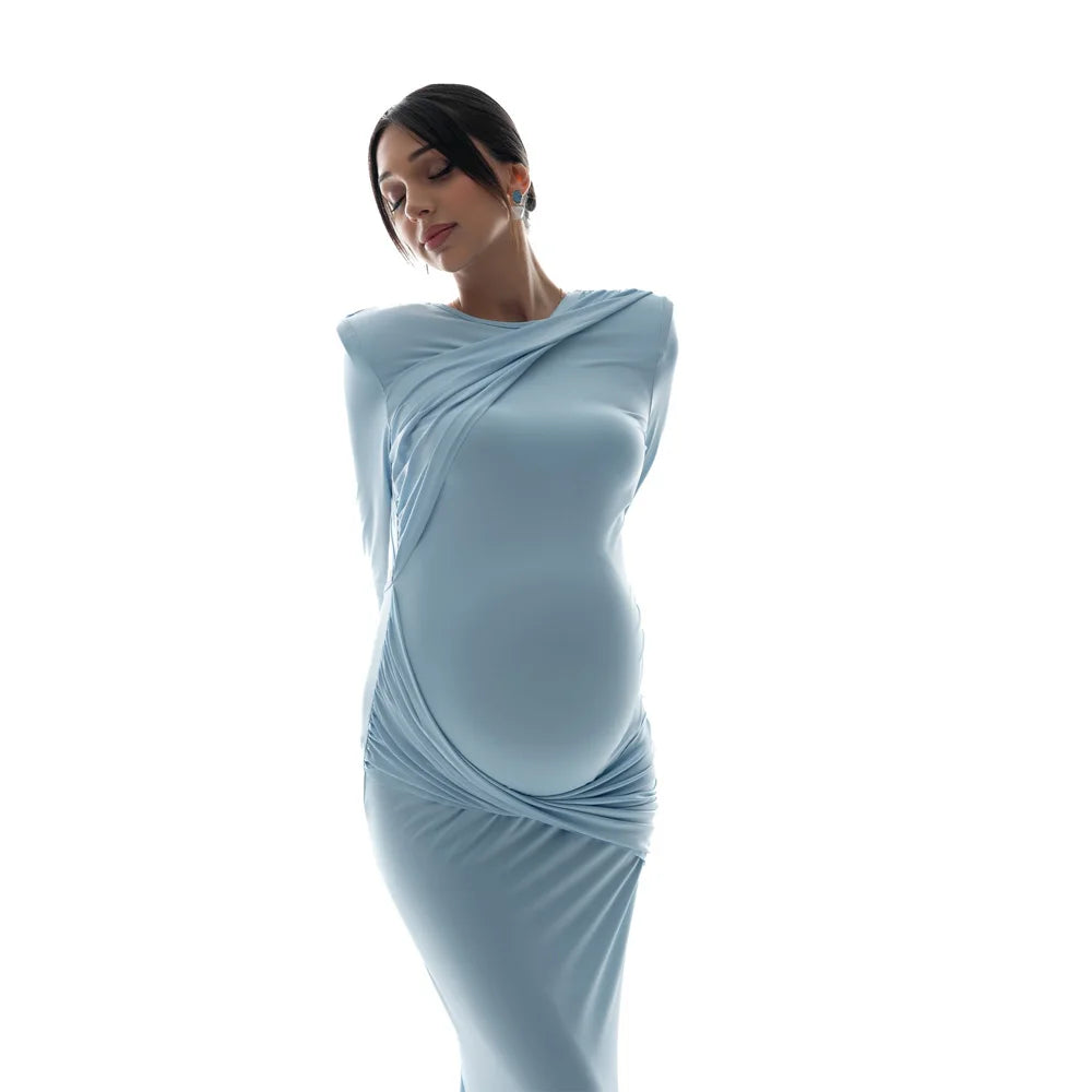 Maternity Dresses Photoshoot Backless Solid Color Dress Baby Shower Clothes For Pregnant Woman Evening Party Elegant Gown