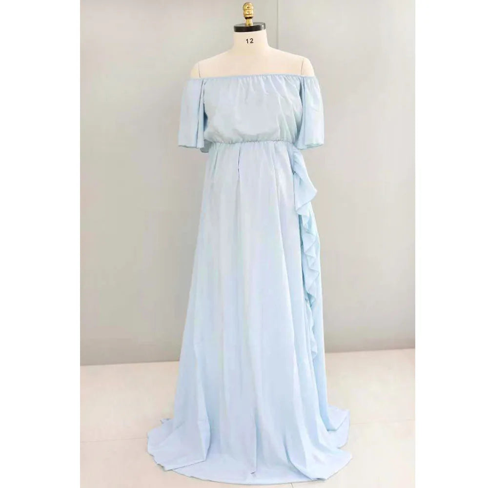 Maternity Shoulder Ruffle Sleeve Chiffon Dress