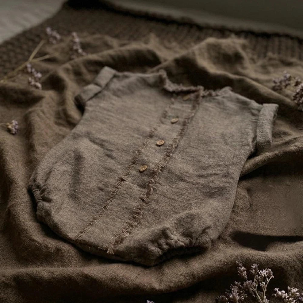 Boho Newborn Photo Solid Color Baby Girl Boy Romper Linen Look Picture Session Suits